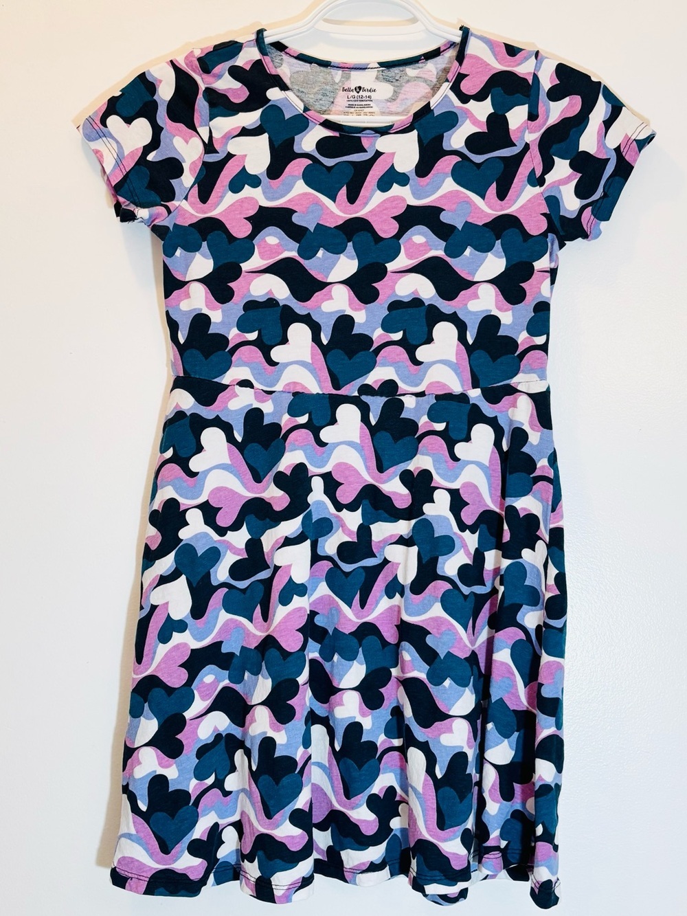5/15$ Bella & Birdie Girls Abstract Heart Skater Dress Size L 12-14 Summer Camo